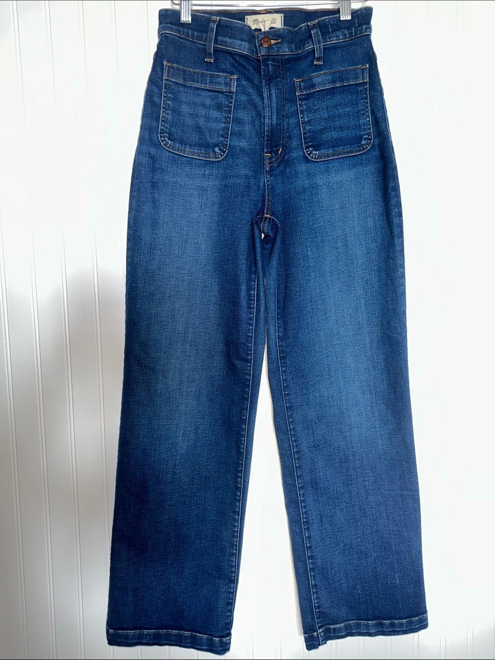Madewell Emmett Wide Leg Jeans 27 High Rise Patch Pocket Dark Wash Denim